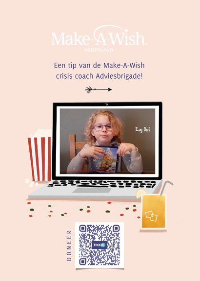 Make-A-Wish isolatie tip kijk een film met laptop roze 2