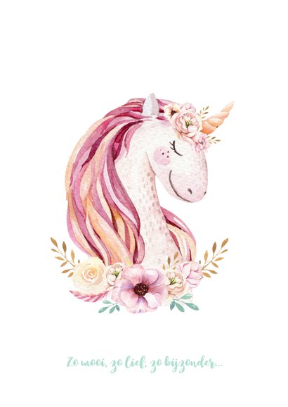 Meisjes geboortekaartje lieve unicorn 2