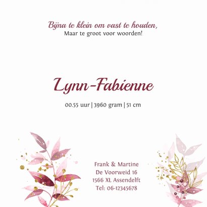 Meisjes geboortekaartje met waterverf bloemen 3