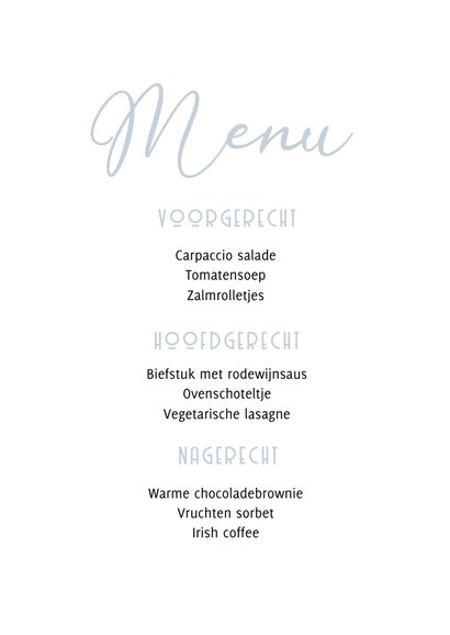 Menu trouwkaart blauw winter wedding ticket 3