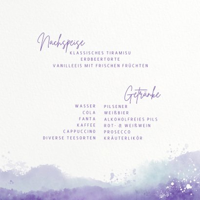 Menue-Karte Taufe mit Initialen & Wasserfarbe Violett 3