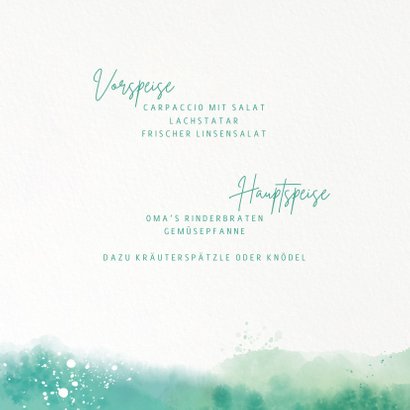 Menue-Karte zur Taufe mit Initialen & Wasserfarbe 2