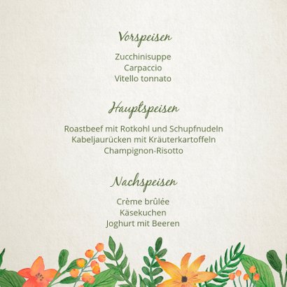 Menükarte zur Hochzeit Vintage Blumen 3