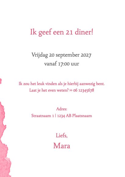 Wonderlijk Menukaart 21 diner waterverf roze - Menukaarten | Kaartje2go JI-13