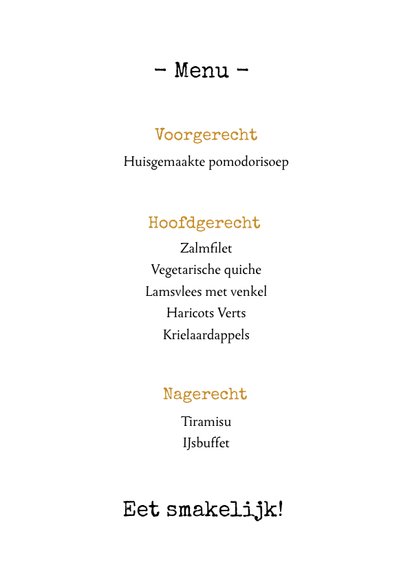 Menukaart 21 dinner met gouden tekst en bestek 3