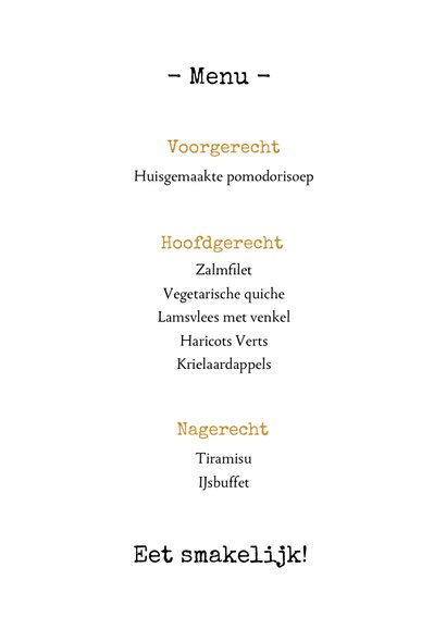 Menukaart 21 dinner met gouden tekst en bestek 3