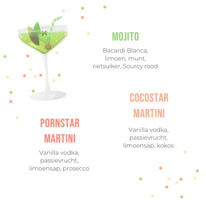 Menukaart cocktail kaart zomer kleurrijk confetti 2