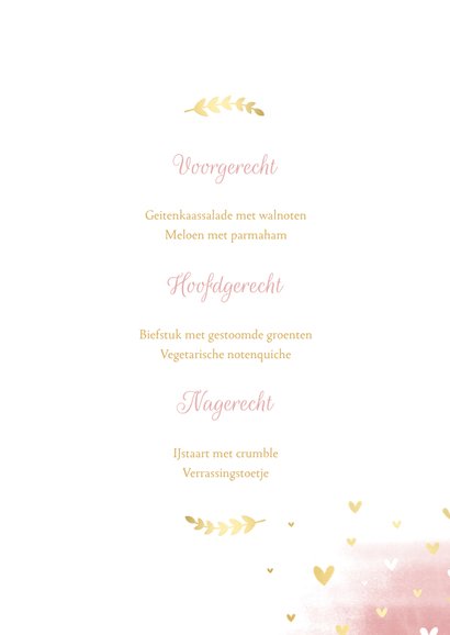 Menukaart communie duif met hartjes en waterverf 3