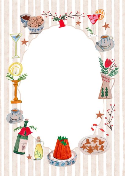 Menukaart doodles kerstdiner maaltijden en dranken Achterkant