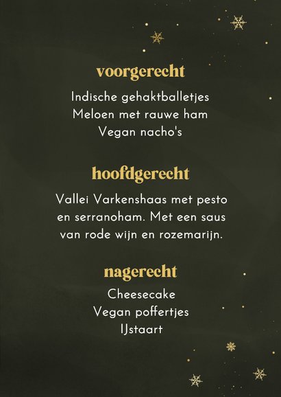 Menukaart kerst stijlvol 2026 sneeuwvlokjes goudlook 3