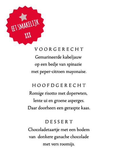 Menukaart kerstdiner konijntje met kerstmuts 3