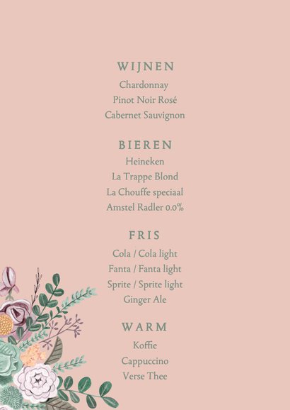 Menukaart minimalistisch klassiek bloemen 2