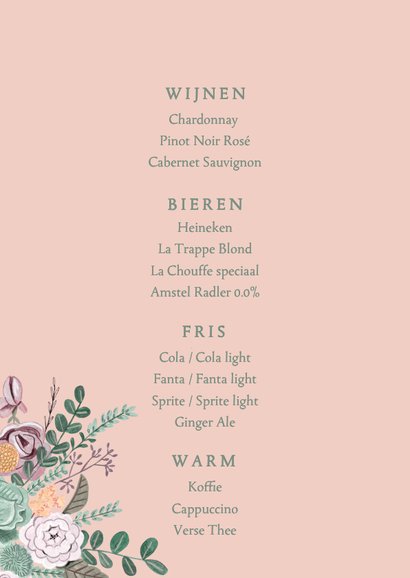 Menukaart minimalistisch klassiek bloemen 2