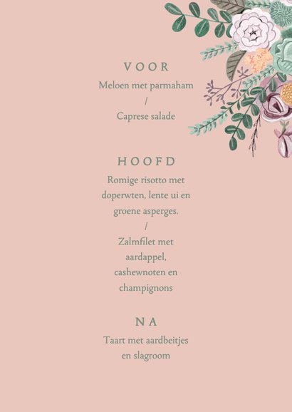 Menukaart minimalistisch klassiek bloemen 3