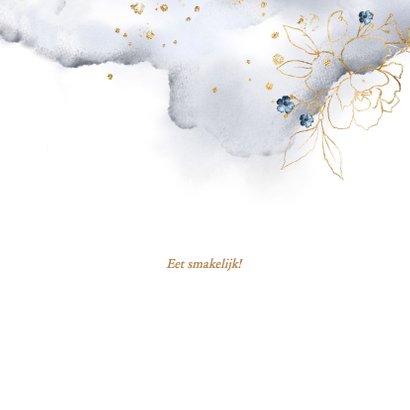 Menukaart trouw rozen goud met blauw 2