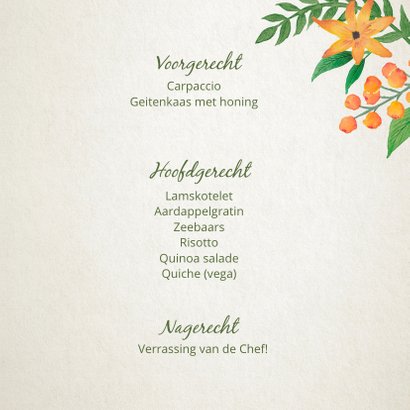 Menukaart trouwen met botanische bloemen 3