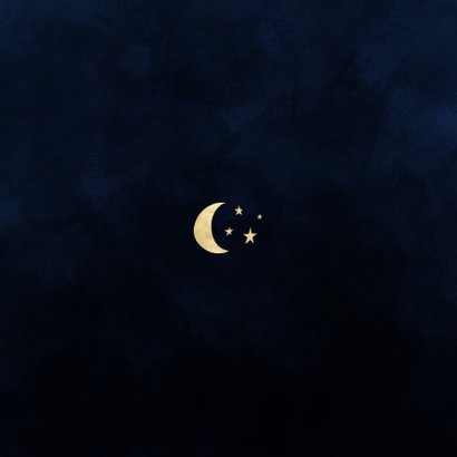Minimalistisch geboortekaartje blauw sterren en maantje Achterkant