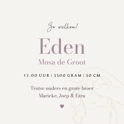 Minimalistisch geboortekaartje lijntekening handen goud 3