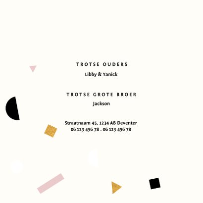 Minimalistisch geboortekaartje met gekleurde confetti 2
