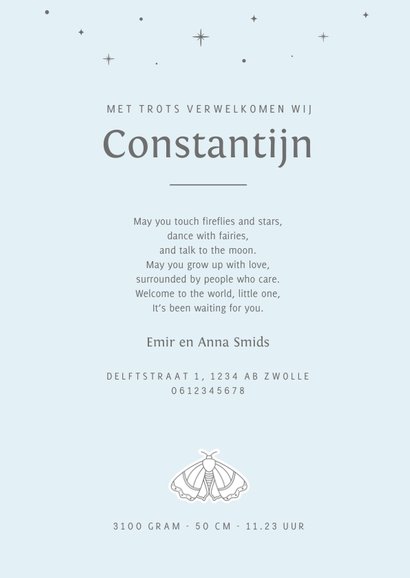 Minimalistisch geboortekaartje met nachtvlinder 3