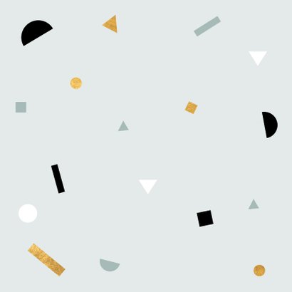 Minimalistisch geboortekaartje met speelse confetti Achterkant
