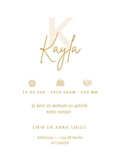 Minimalistisch geboortekaartje met stipjes en initiaal goud 3