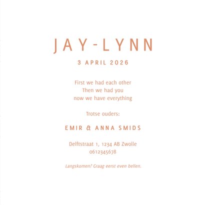 Minimalistisch geboortekaartje met subtiele zon in roze 3