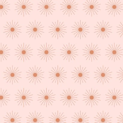 Minimalistisch geboortekaartje met subtiele zon in roze Achterkant