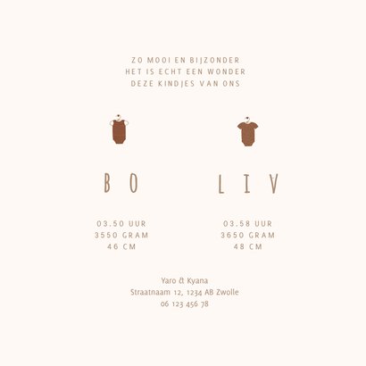 Minimalistisch geboortekaartje tweeling met 2 rompertjes 3