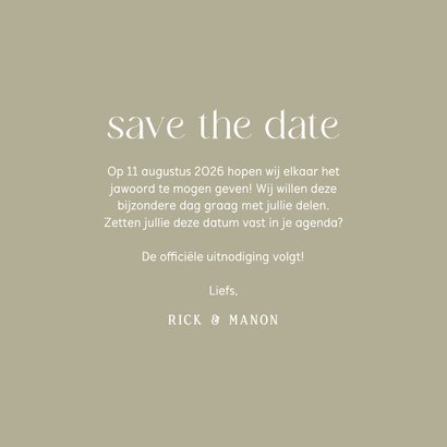 Minimalistisch save the date kaartje groen typografisch 3