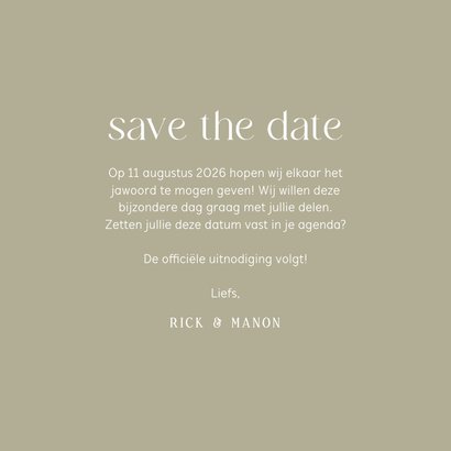 Minimalistisch save the date kaartje groen typografisch 3