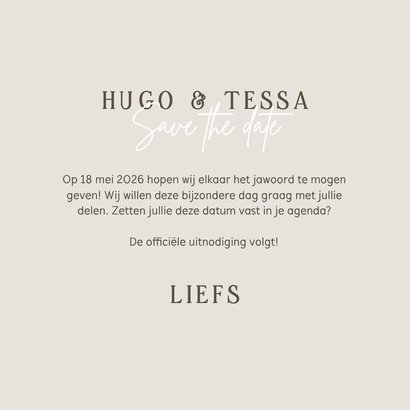 Minimalistische beige save the date met grote datum goud 3