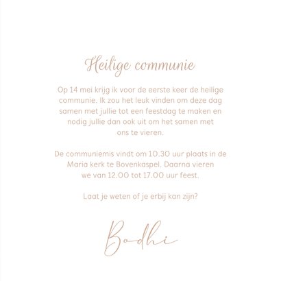 Minimalistische communiekaart houtlook 3