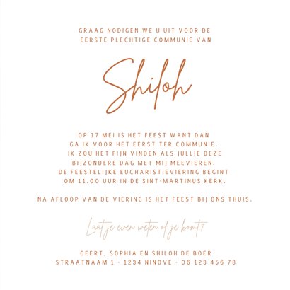 Minimalistische communiekaart met koper foliedruk marmer 3