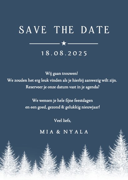 Minimalistische Kerst Save the Date kaart winterlandschap 3