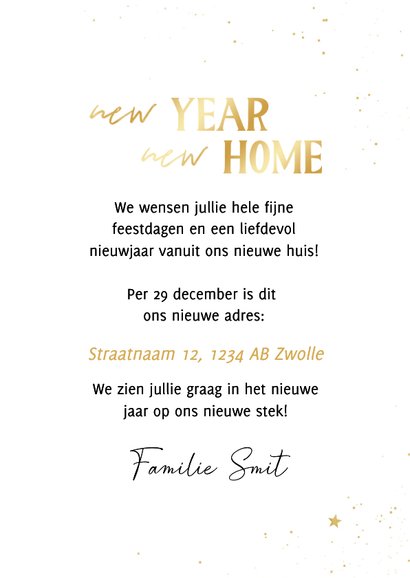 Minimalistische kerstkaart verhuizen new year new home goud 3