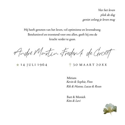 Minimalistische rouwkaart botanisch blad waterverf 3