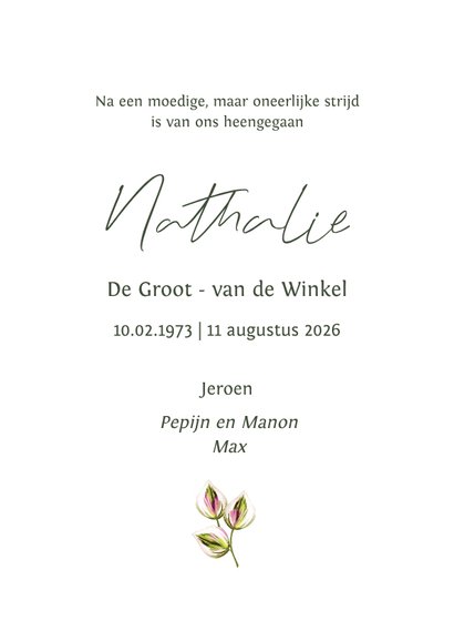 Minimalistische rouwkaart geschilderde bladeren 3