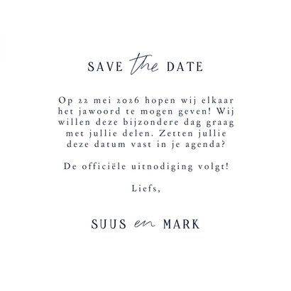 Minimalistische save the date met waterverf blauw roze wit 3