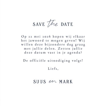 Minimalistische save the date met waterverf blauw roze wit 3