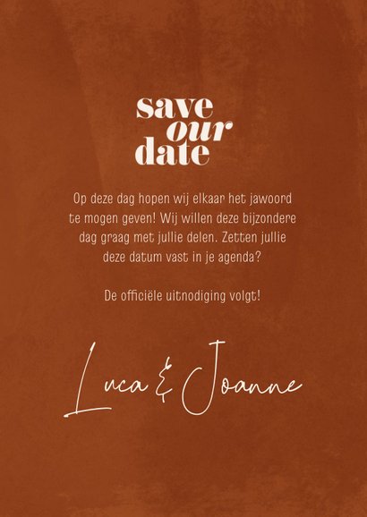 Minimalistische save the date roestbruin met waterverf 3