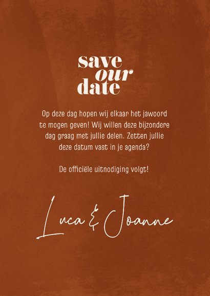 Minimalistische save the date roestbruin met waterverf 3