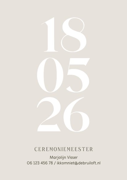 Minimalistische trouwkaart grote datum goud neutraal 2