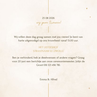 Minimalistische trouwkaart met gouden details 3