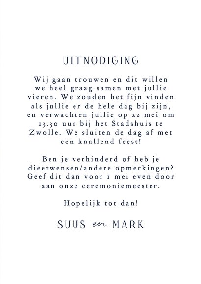 Minimalistische trouwkaart met waterverf roze blauw wit 3