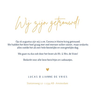 Minimalistische trouwkaart Mr & Mrs - wij zijn getrouwd! 3