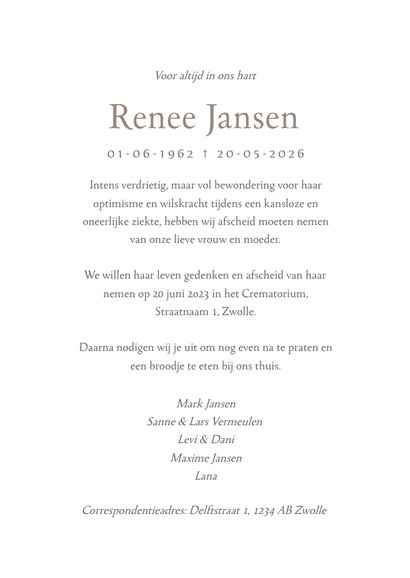 Minimalistische witte rouwkaart met subtiel kruisje 3