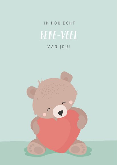 Mintgroene valentijnskaart illustratie van beertje met hart 2