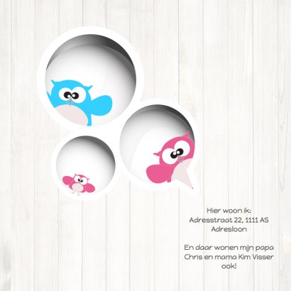 Mo Card Geboortekaart lief meisje uil houtachtergrond 2