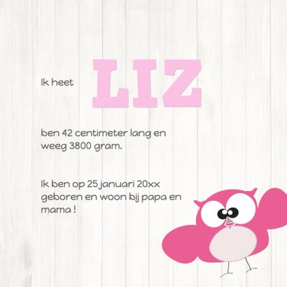 Mo Card Geboortekaart lief meisje uil houtachtergrond 3